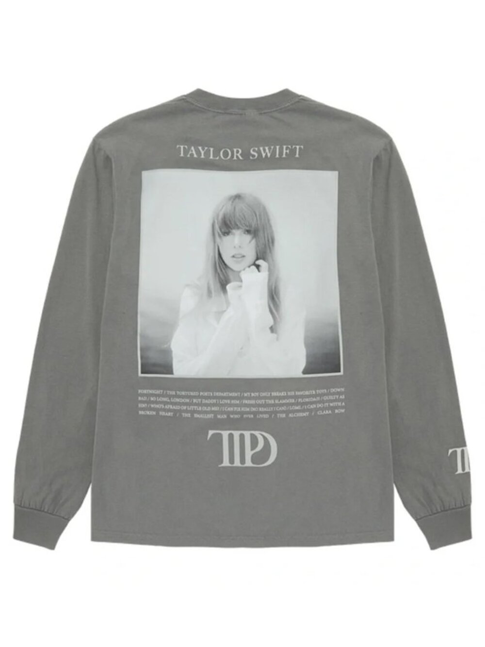 Taylor Swift Tortured Poets Department Light Gray Long Sleeve T-shirt Size L